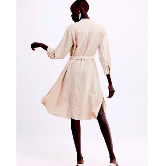 NWT ZARA linen button down midi shirt dress. Size L - Picture 4 of 10